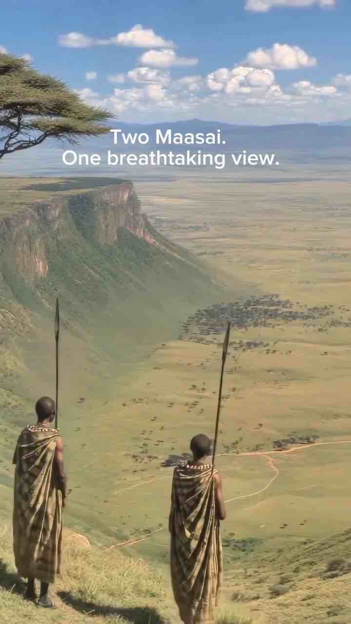 Two Maasai men standing on the edge of the Ngongoro Crater